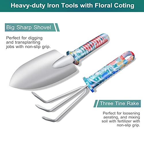 Garden Tool Set, Stainless Steel Heavy Duty Gardening Tools 30 PCS w/Floral Print, Trowel Rake Weeder Pruner Shears Sprayer Digging Claw Gloves, Ideal Gardening Set for Women - view 2