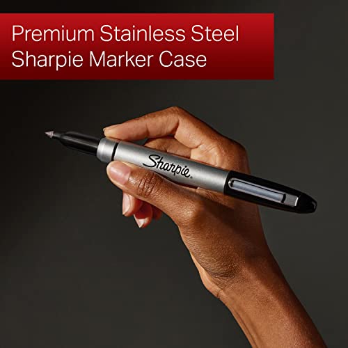 Permanent Markers with Stainless Steel Marker Case Fine Point Black 6 Count - view 2