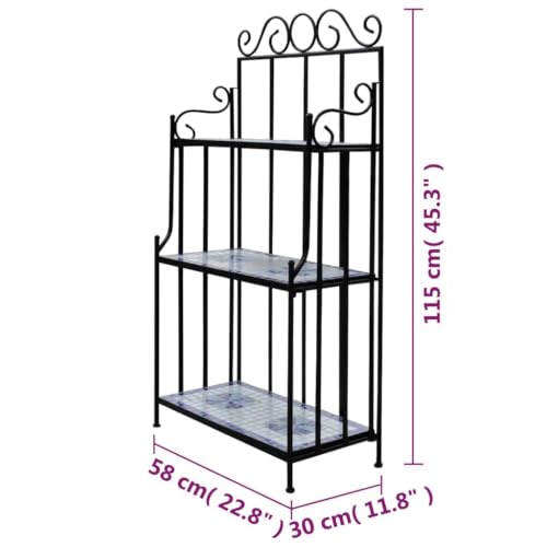 3-Tier Plant Stand, Mosaic Ceramic Tile Rack & Iron Shelf, Blue - view 5