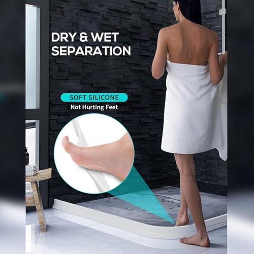 3ft/5ft/6ft/8ft/10ft Collapsible Shower Threshold Water Dam Water Barrier for Shower and Water Stopper Keeps Water Inside Water Threshold for Wet and Dry Separation (5ft, White) - view 2
