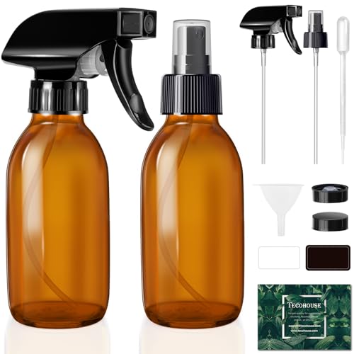 Small Glass Spray Bottles 4 OZ, 2 Pack Amber Glass Spray Bottles