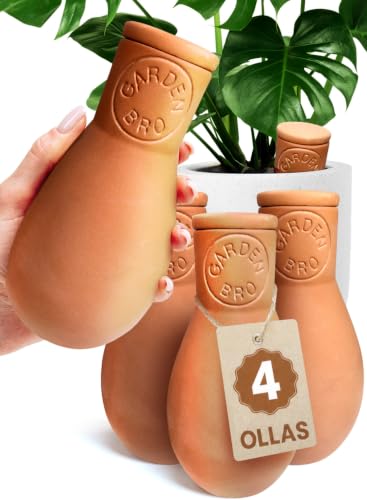 4 Pc Ollas Terracotta Watering Pots Large - 14 Oz Terracotta Self Watering Globes for 1-Week Easy to Refill - Clay Garden Olla Pots Plant Waterers While On Vacation Outdoor & Indoor [14 oz Classic]