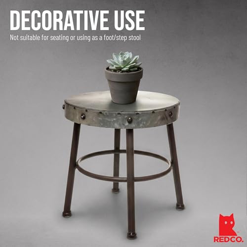 Red Co. 10” Tall Round-Top Antique Metal Milking Stool Display Plant Stand Holder, Weathered Silver Tone - view 4
