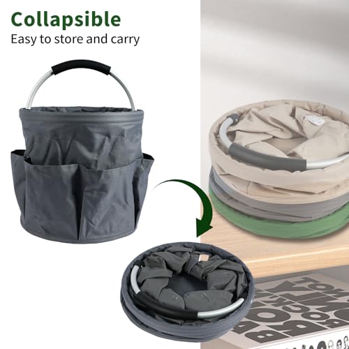 Gardening Storage Tote with Handle and 6 Pockets, Folding Garden Tool Basket, Storage Bag for Outdoor Picnicking, Beachcombing, Bathroom Essentials, Home Shopping, Gray - view 4