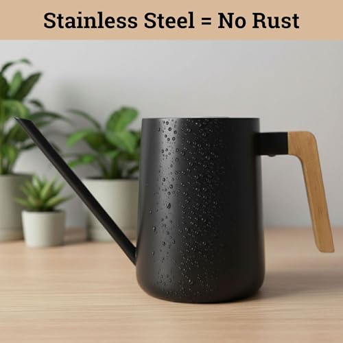 Metal Small Indoor Watering Can with Long Spout & Real Wood Handle, 35oz - view 3