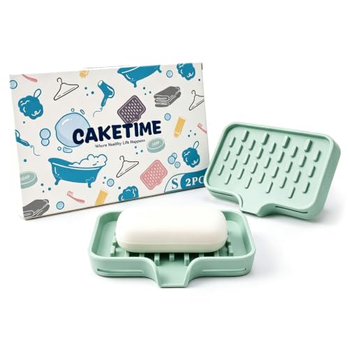 2 Pack Silicone Soap Dish with Drainage Holes for Bathroom Shower Caddy Kitchen Counter Sponge Holder Bar Sink Organizer Suction Cup Dispenser Shampoo Hanging Office Tools Storage New Green