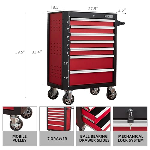 Upgrade 7-Drawer Rolling Tool Chest with Locking Wheels & Drawers, 18.5" D x 27.9" W x 39.5" H Mobile Tool Storage Cabinet, Heavy-Duty Garage Organizer w/Ergonomic Handle - view 3