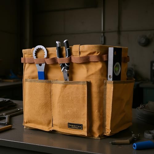 Water Resistant Gardening Tool Bag with Handles - 6 Pockets Utility Self-Standing Organizer for Camping/Garden/Car Storage, 14" x 13" x 10" | Khaki - view 7