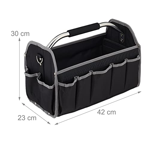 Tool Bag, Empty, Carrying Handle and Shoulder Strap, Open Equipment Carrier Box, HxWxD: 30 x 42 x 23 cm, Black - view 4
