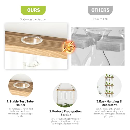 Wall Hanging Propagation Station with Wooden Stand Glass Test Tubes Tiered Planters Wall Terrarium for Home Office Plant Hanger Flower Vases Wall Decor Hydroponic Cuttings (9 Tube Vases) - view 5