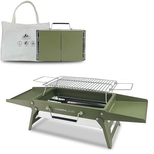 14 x 9 inches Small Portable Charcoal BBQ Grill, Foldable Compact Camping Barbecue for 1–3 People, Ideal for Camping, Tailgating, Beach, Picnic & Tabletop Use, Green