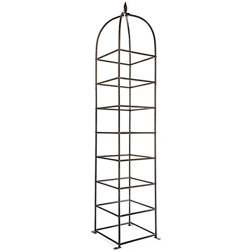 8.5 Foot Iron Garden Obelisk Trellis | Heavy-Duty Ornamental Metal Landscape Hardscape for Climbing Plants | Large Handcrafted Vertical Yard Art - Model GAR470L