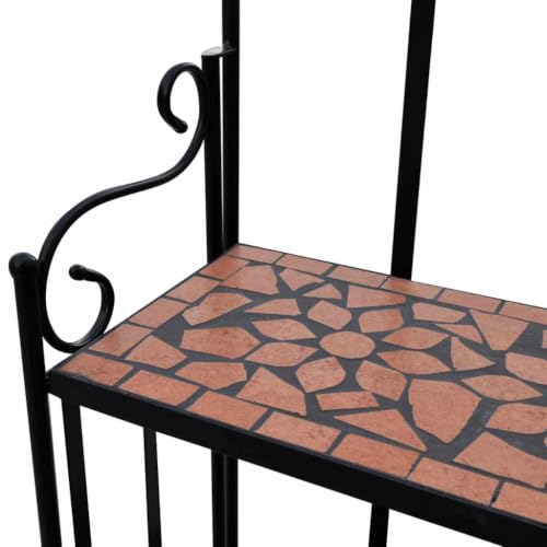 Mosaic Plant Stand - 3 Tiered Metal Holder - Black & Terracotta - view 3