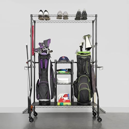 Golf Equipment Organizer Rack, Golf Bag Storage Rack for Garage, Fits 2 XL Bags & Accessories - Standard and Deluxe - view 2