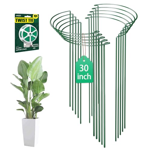 10 Pack 30 Inch Plant Support Stakes, Heavy-Duty Half Round Peony Support Ring Cage, Metal Garden Plant Stakes for Outdoor Plants - Peony, Tomato, Hydrangea with Cuttable Plant Ties