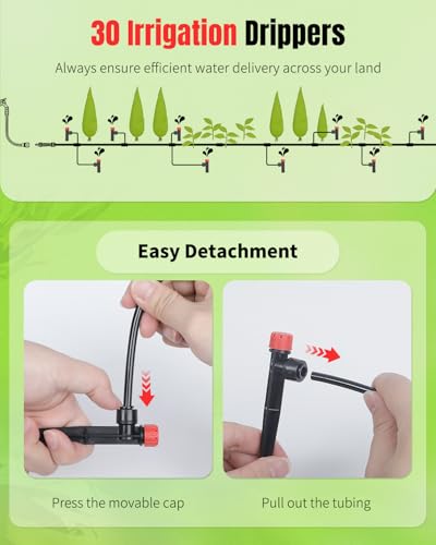 30 Pcs Push-to-Fit Drip Irrigation Emitters with Adjustable Water Flow Irrigation Drippers Drip Emitters Sprinklers with Stake & 8 Holes Drip Irrigation System Parts for 1/4 Inch Tubing - view 6