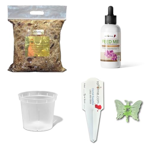 Deluxe Orchid Starter Kit - Orchid Moss - (Includes Phalaenopsis Gold Classic Orchid Potting Mix, Orchid Fertilizer, Plus a 5 inch Orchid Pot, Flower Clip, and Plant Label)