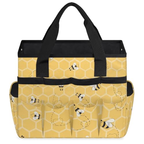 Garden Tote Bag with Pockets Honeycomb Gardening Bags for Tools Organizer Heavy Duty Storage Bag with Handle for Lawn Yard Casual - view 2