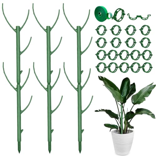 Monstera Plant Support, 6 Pack Upgraded Plant Stakes for Indoor Plants, 0.39 in Thick Stackable House Plant Stakes with Plant Tie & 20 Clips for Pothos, Vine, Climbing Plants