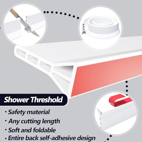 3"H Shower Threshold Water Dam, Shower Water Guard (59 inch, White) - view 6