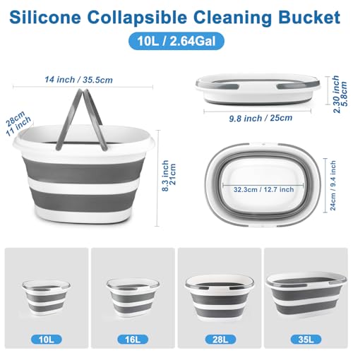10L Collapsible Bucket with Handle, Foldable Ice Bucket Car Wash Buckets for Cleaning, Portable Wash Basin for Fishing Gardening Window Washing Mopping Household Use Cleaning Supplies - view 2