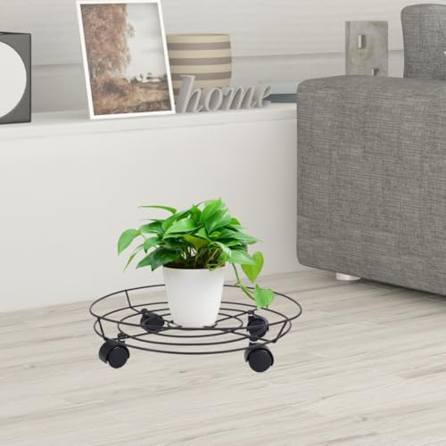 Black Metal Flowerpot Rack with Wheels for Moving Large Pots Outdoors - view 7
