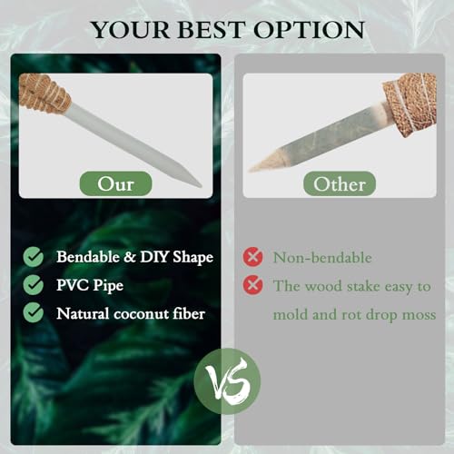 2 Pack 25 Inch Coco Coir Moss Poles for Climbing Indoor Plants - Handmade Plant Support for Creepers to Grow Upwards - view 6