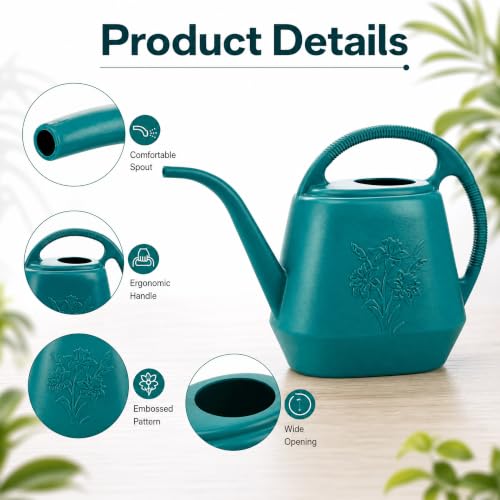 1-Gallon Plastic Watering Can with Comfortable Handle, Garden Watering Cans Long Spout for Indoor Outdoor Watering Plants (Green) - view 3
