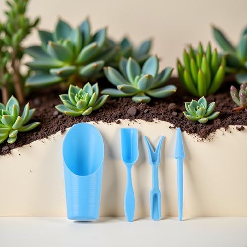 4 Pcs Blue Succulent Plant Care Gardening Tools Set-Succulent Miniature Fairy Garden Hand Tools for Transplanting,Digging,Weeding,Planting - view 5