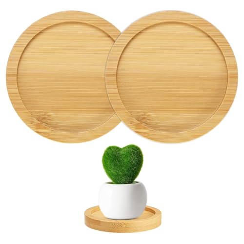 2-Pack Bamboo Plant Saucer, 2.17 Inch / 5.5cm ID Round Flower Pot Plant Saucers for Indoor/Outdoor/Succulent, Wood Drip Tray [2.56 Inch/6.5cm OD]