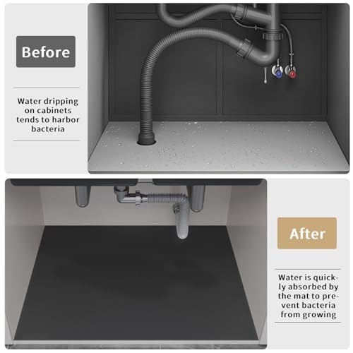 Under Sink Mats-31" x 20" (Cut-to-Fit) Absorbent Shelf Liner for Kitchen&Bathroom Cabinets | Non-Slip, Quick-Dry Cabinet Liner for Under Sink, Vanity & Utility Storage (Grey,31''x20'') - view 2