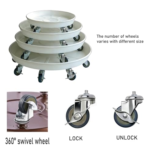 16" Heavy Duty Plant Caddy (430lbs Capacity)-Lockable Non-Scratch Swivel Casters Rolling Plant Stand Saucer for Hardwood Floor & Patio Indoor & Outdoor Use,2-Pack,White - view 6