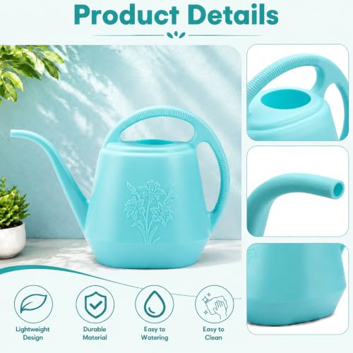 1-Gallon Plastic Watering Can with Comfortable Handle, Garden Watering Cans Long Spout for Indoor Outdoor Watering Plants, Bright Blue - view 3