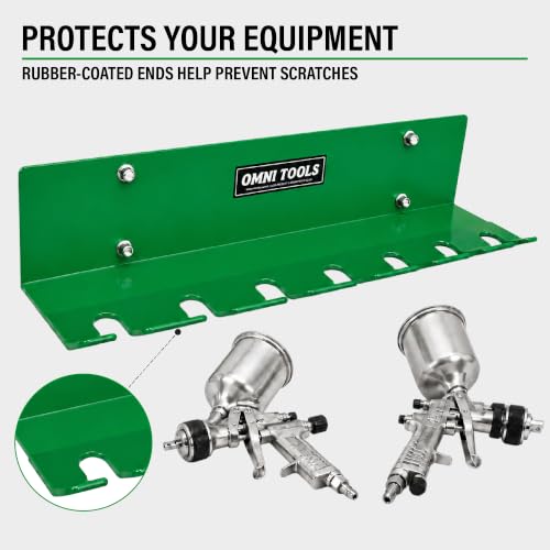 Omni Tool Wall Mounted Paint Spray Gun Holder Holds 7 Guns without Cups or 4 with Cups, Heavy Duty Screw Mount Rack, Stable Scratch-Free Design, Green, 1 Pack 37509 - view 5