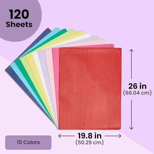 Colorful Tissue Paper for Gift Bags and Wrapping - 120 Sheets - Wrapping Paper Sheets for Presents & Supplies (10 Colors, 26" L x 19.8" W) - view 3