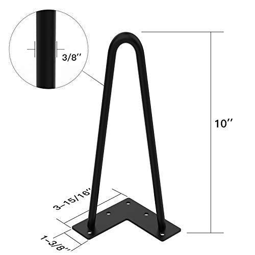 10inch Black Hairpin Furniture Legs(4PCS) | Heavy-Duty Hairpin Legs End Table Legs| with Screws and 4pcs Bonus Rubber Floor Protectors | Metal Table Legs Desk Legs Furniture Legs for DIYers - view 2