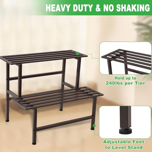2 Tier Metal Plant Stand Outdoor Indoor,Ladder Plant Shelf,Coffee - view 3