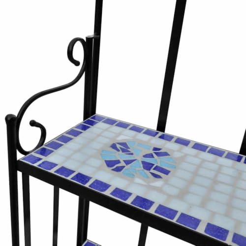 3-Tier Plant Stand, Mosaic Ceramic Tile Rack & Iron Shelf, Blue - view 3