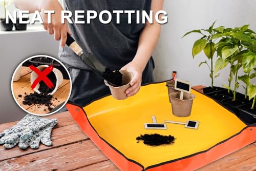 30" X 30" Large Plant Repotting Mat for Indoor Plants Potting Soil, Foldable Waterproof Plant Repotting/Potting Tray, Portable Potting Mat Gardening Tray for House Plants (Medium 30 X 30" (Orange)) - view 4