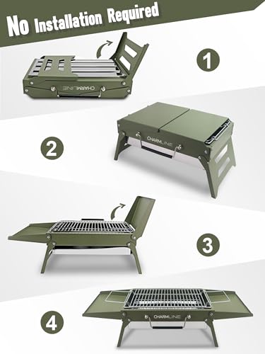 14 x 9 inches Small Portable Charcoal BBQ Grill, Foldable Compact Camping Barbecue for 1–3 People, Ideal for Camping, Tailgating, Beach, Picnic & Tabletop Use, Green - view 3