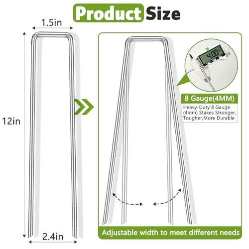 Heavy Duty 12 Inch Galvanized Landscape Staples Stakes, 15 25 50 100 Pack 8 Gauge Garden Metal Stakes, Ideal for Weed Barrier Stakes, Drip Irrigation Tubing, Landscape Fabric, Lawn(25, 12inch) - view 2
