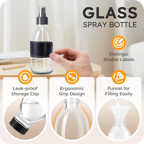2 Pack Glass Spray Bottles 8.8 oz, 250ml Empty Spray Bottle(Black Nozzle) - view 5