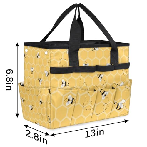 Yellow Bee Gardening Tool Bag,Heavy Duty Garden Tote Bag,Portable Oxford Gardening Storage Basket Organizer Handbag with Pockets Handle,Hand Tools Gifts for Outdoor Garden Lawn Yard - view 3