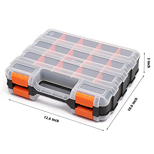 Double Side Tools Organizer, Customizable Removable Plastic Dividers, Hardware Box Storage, Excellent for Screws,Nuts,Small Parts, 34-Compartment, Black/Orange,12.6"L x 10.6"W x 3.2"H - view 3