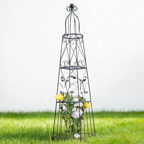 51" Vintage Metal Garden Obelisk Trellis - Outdoor Plant Support