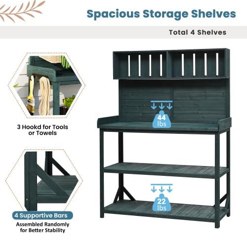 Potting Bench with Storage Shelves, Gardening Workstation for Backyard - view 6