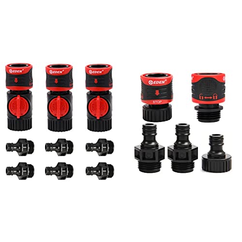 93218 Premium Garden Connect (3 Sets/ 9 Pc) & 95210 Premium Garden Hose Fitting Quick Connect with Water Stop & Lock Feature, 5 pc Set