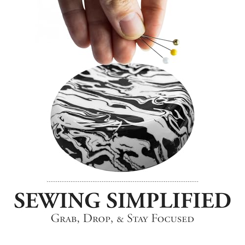 Magnetic Sewing Pincushion – Magnet Pin Organizer for Quilting, Embroidery, Needles, Bobby Pins, & Craft Storage, White/Black Swirl - view 4