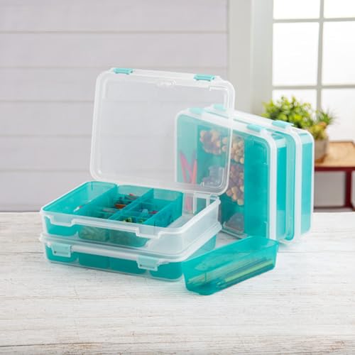 Divided Case, 12-Pack – Stackable Clear Plastic Storage Containers with Green Trays and Latching Lids, Ideal for Organizing Crafts, Beads, Small Tools, and Hardware - view 4