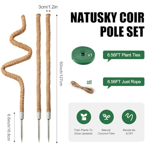 3 Pack Moss Pole 50 Inch Monstera Plant Sticks Support Tall Long Stakes - view 2